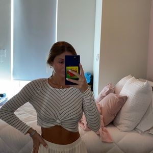 striped long sleeve crop top with knot
